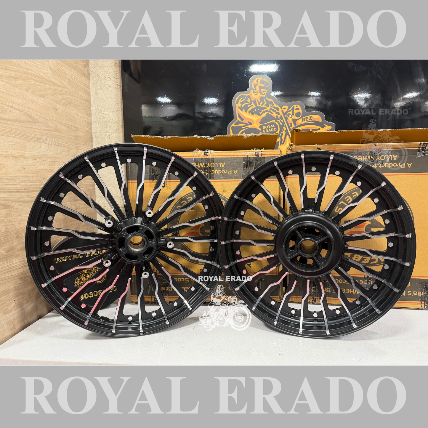 KINGWAY RACEBY 22 SPOKE HARLEY ALLOY FOR ROYAL ENFIELD FOR ROYAL ENFIELD REBORN CLASSIC AND NEW STANDARD BATTALION  SINGLE DISC.(FRONT19" DISC AND REAR 18" DRUM)