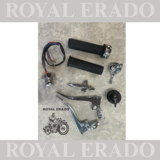 Brand New Vintage ROYAL ENFIELD Bullet Early Models 1962 g2 standard 350 handle bar kit  handle grip ,choke lever , decompressor lever , clutch & brake lever ,horn dipper switch , head light switch
