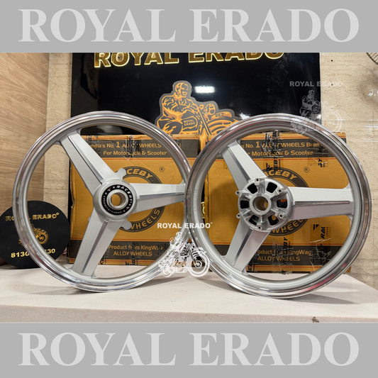 Raceby kingway Mercedes diamond silver alloy wheel Alloy wheel for Royal Enfield reborn classic double disc and new standard battalion after 2022 model ( front 19” disc & rear disc 18” )