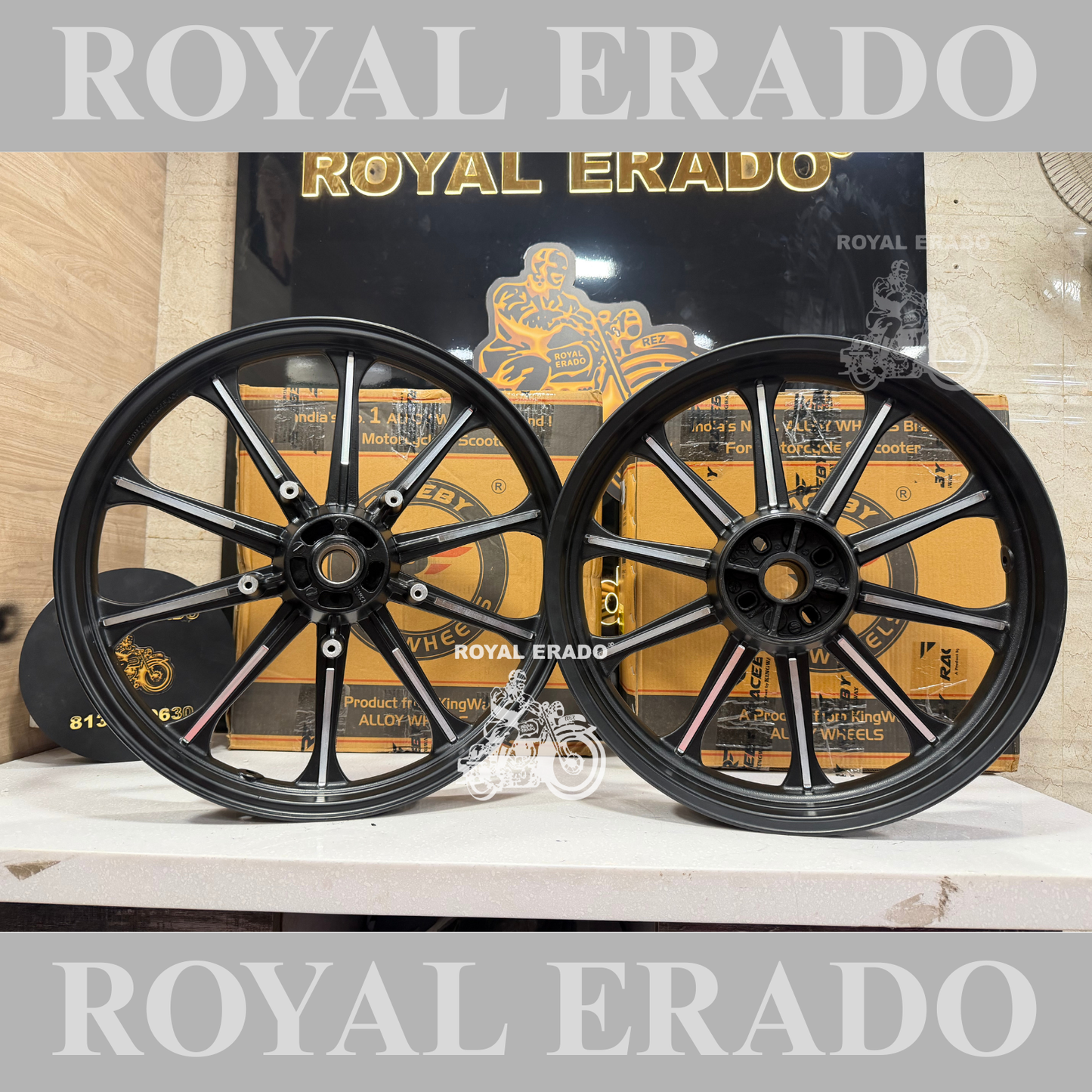Raceby kingway 10 spoke harley design  alloy wheel for reborn classic and battalion standard double disc  front 19” disc and rear 18” disc