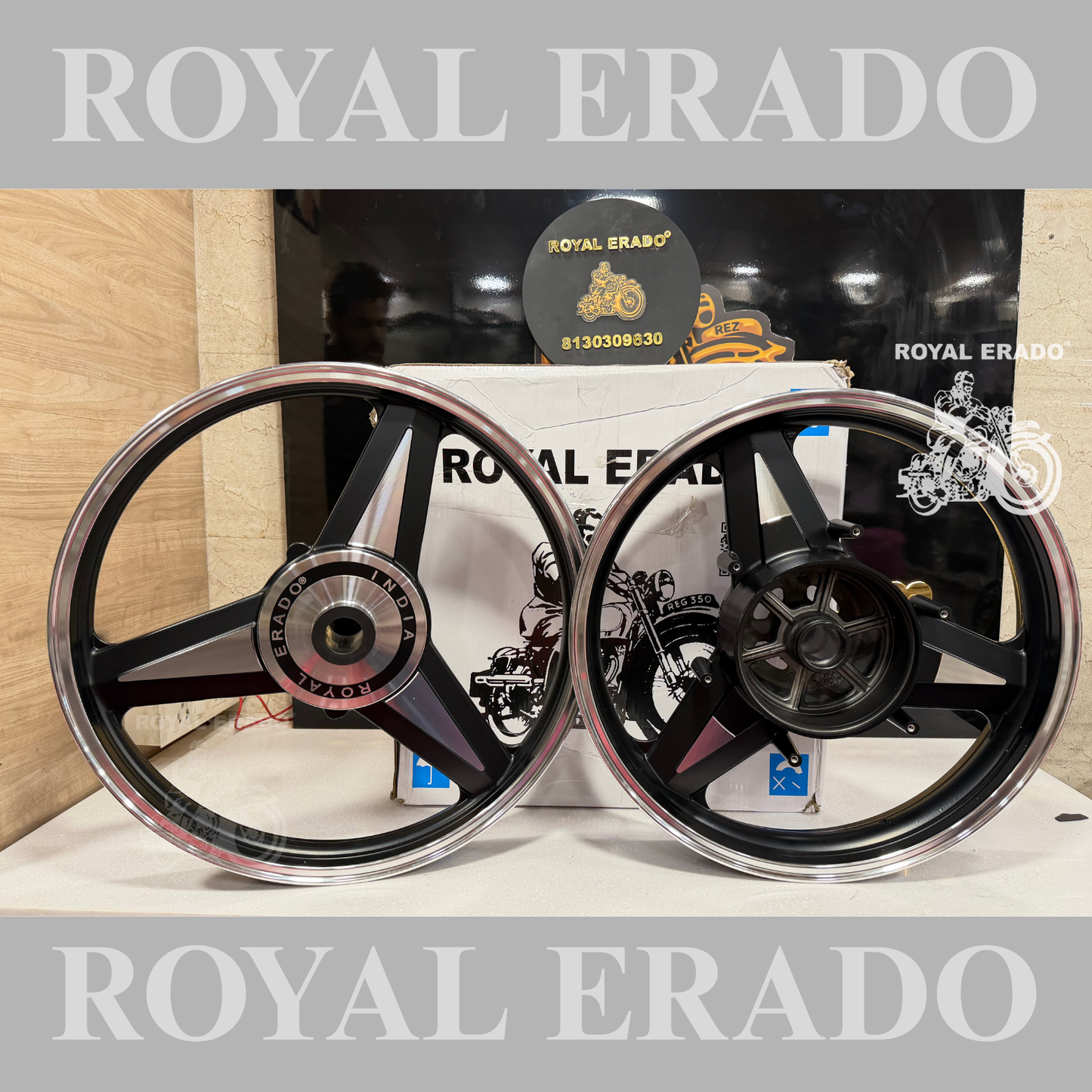 ROYAL ERADO DIAMOND MERCEDES BLACK Alloy wheel for Royal Enfield  reborn classic single disc and new standard battalion after 2022 model ( front 19” disc & rear drum 18” )