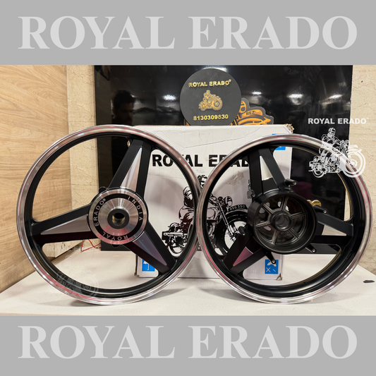 ROYAL ERADO DIAMOND MERCEDES BLACK Alloy wheel for Royal Enfield  reborn classic single disc and new standard battalion after 2022 model ( front 19” disc & rear drum 18” )