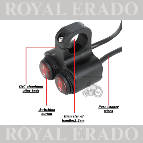 Royal enfield fog light double switch for 3 types of function for classic electra standard battalion reborn meteor 350 super meteor 650 hunter 350 short gun interceptor and continental gt 650  Motorcycle Handlebar Control Switches ON Off Switch
