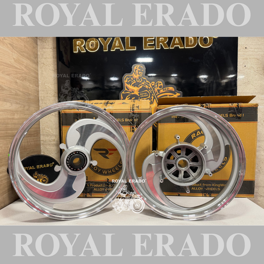 KINGWAY RACEBY 2 SPOKE 2S TALWAR Silver CNC Alloy wheel for Royal Enfield  reborn classic single disc and new standard battalion after 2022 model ( front 19” disc & rear drum 18” )