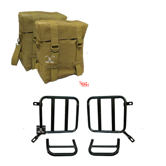 Canvas Bags and Saddle Stay Set for Royal Enfield Super Meteor 650 / METEOR 350 / / CLASSIC REBORN / CLASSIC OLD   – Khaki