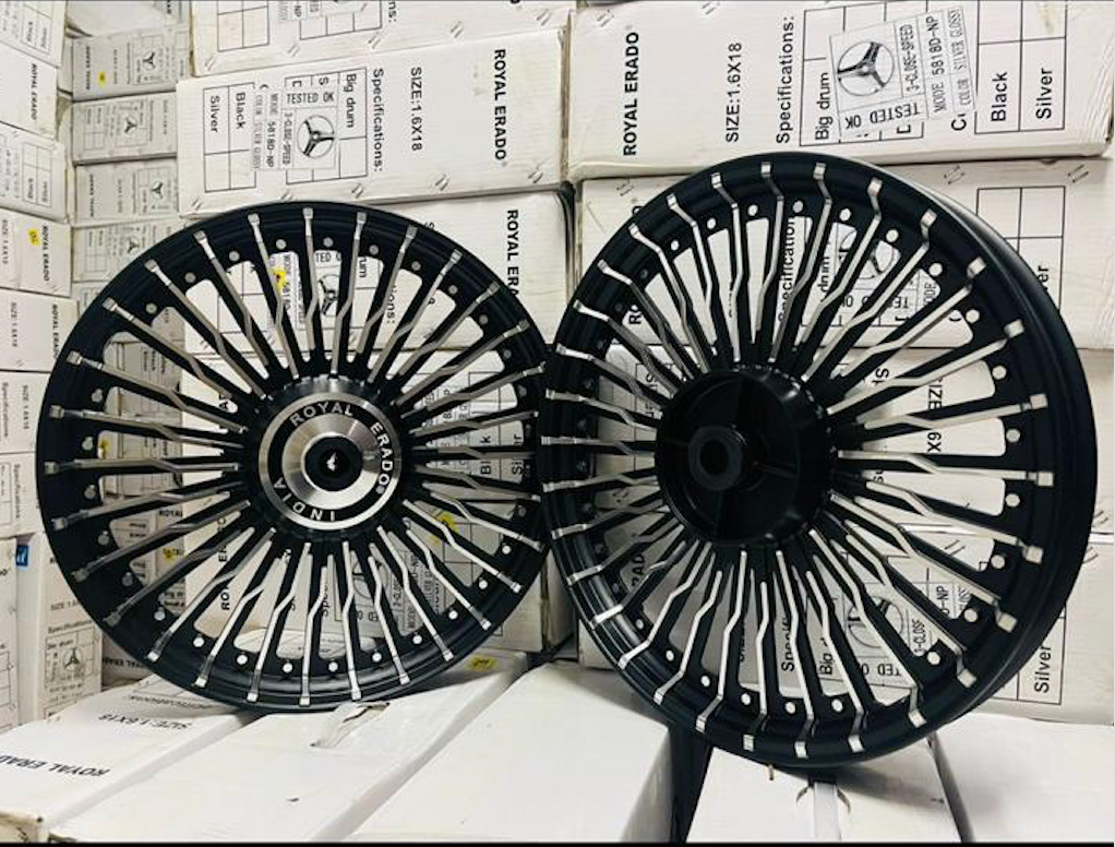 ROYAL ERADO Imported 30 spoke Alloy Wheel Set BIG drum brake Set BIG drum brake | For Splendor I3S N SPLENDOR PLUS N SPLENDOR PRO / hf deluxe / passion / passion pro / super splendor / hero Honda new model splendor (front 18” drum and rear 18” big drum)