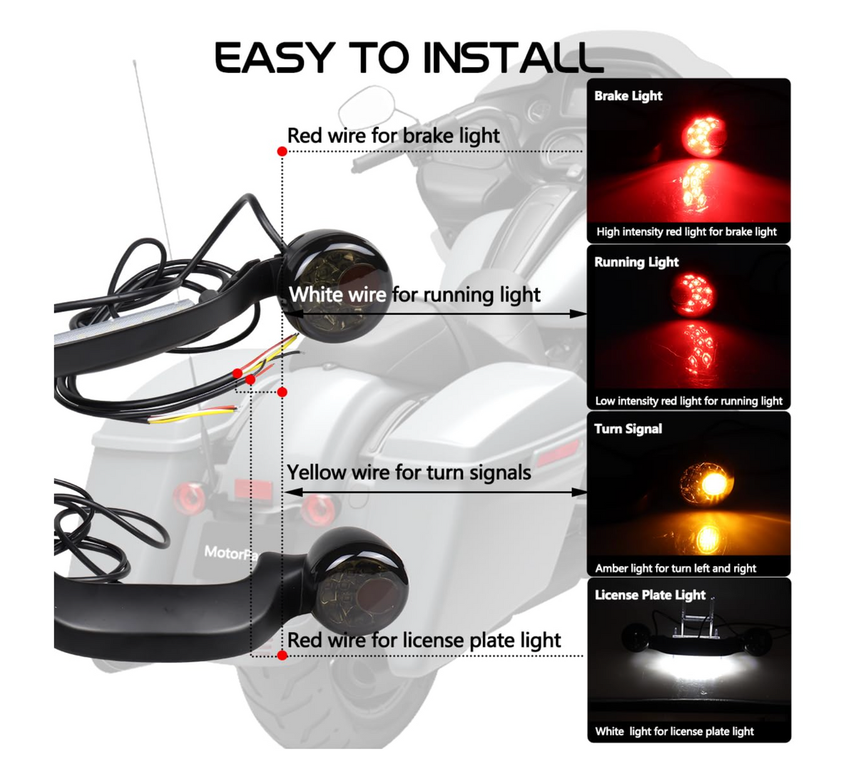 Harley Davidson 883 Road king street glide fat boy street 750 Indicators black with tail light inbuilt  in metal heavy universal fit to super meteor 650 meteor 350 classic 650
