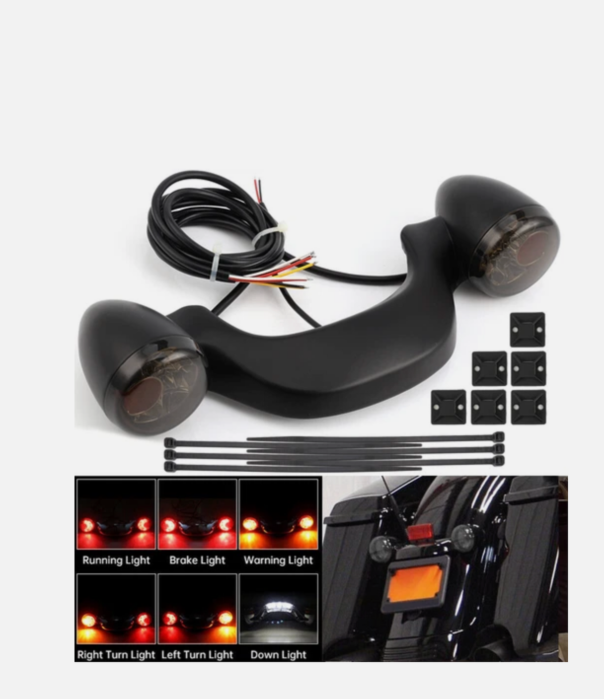Harley Davidson 883 Road king street glide fat boy street 750 Indicators black with tail light inbuilt  in metal heavy universal fit to super meteor 650 meteor 350 classic 650