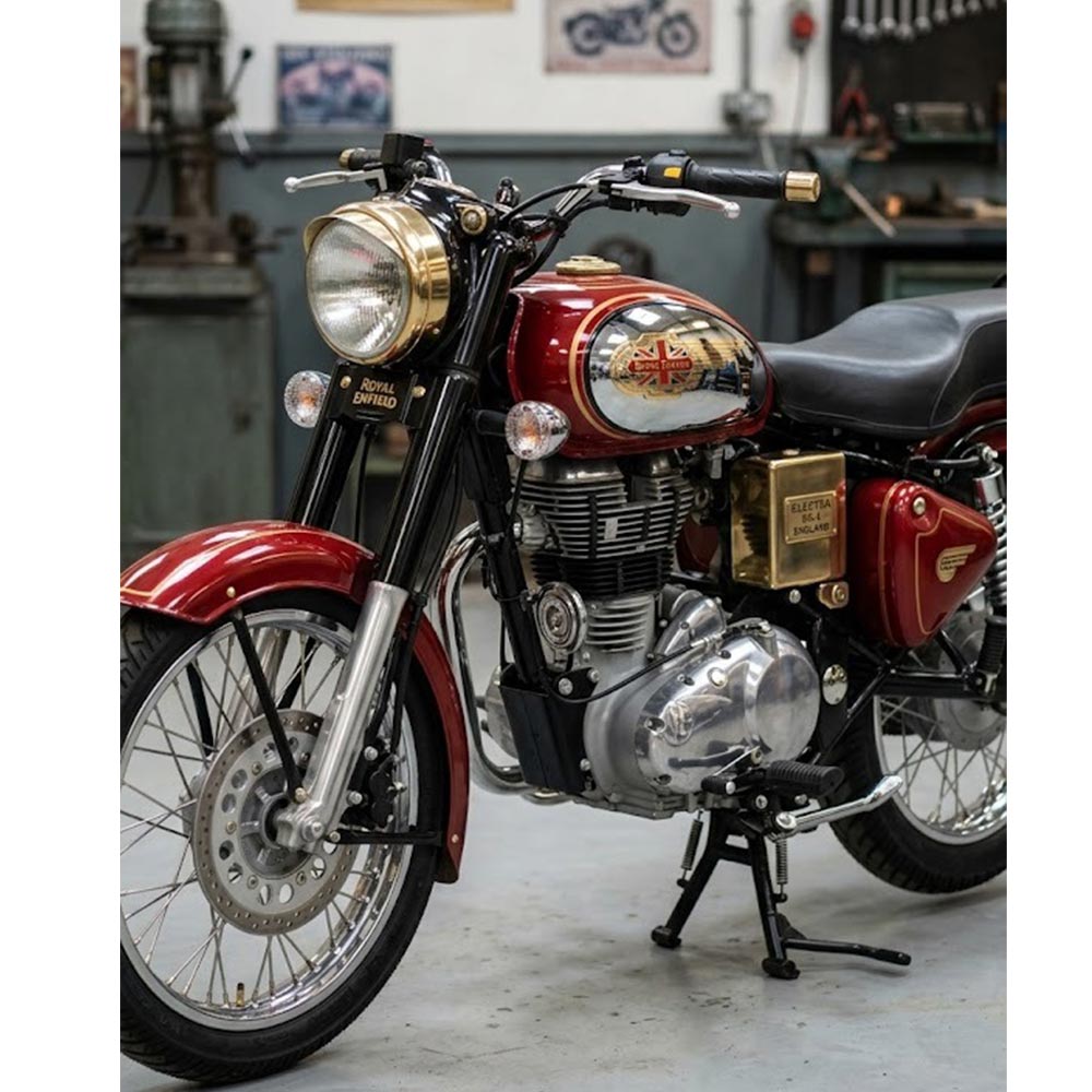 Vintage G2 Style Red Tank With Chrome Side Plate And Brass UK England Monogram For Royal Enfield Classic Electra Standard Bs-3/ Bs-4 Model