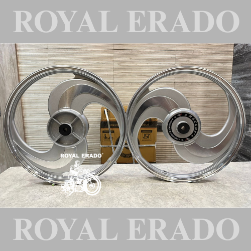 KINGWAY RACEBY S Design Broad S Big S CNC 2 Spoke Talwar Silver Alloy Wheel | For Splendor I3S N SPLENDOR PLUS N SPLENDOR PRO / hf deluxe / passion / passion pro / super splendor / hero Honda new model splendor (front 18” drum and rear 18” big drum)