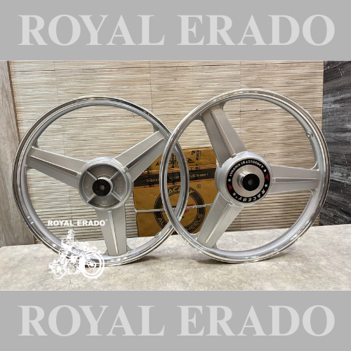 KINGWAY RACEBY Mercedes Diamond silver Alloy Wheel Set BIG drum brake | For Splendor I3S N SPLENDOR PLUS N SPLENDOR PRO / hf deluxe / passion / passion pro / super splendor / hero Honda new model splendor (  front 18” drum and rear 18” big drum )