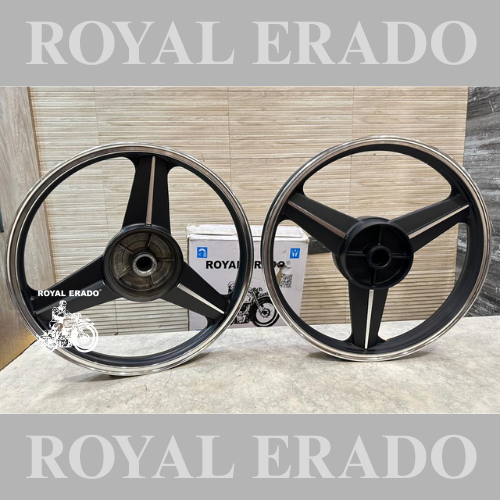 ROYAL ERADO Mercedes Diamond Black Alloy Wheel Set | For Splendor I3S N SPLENDOR PLUS N SPLENDOR PRO / hf deluxe / passion / passion pro / super splendor / hero Honda new model splendor (front 18” drum and rear 18” big drum)