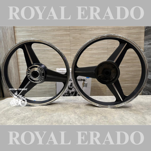 ROYAL ERADO Mercedes Diamond Black Alloy Wheel Set | For Splendor I3S N SPLENDOR PLUS N SPLENDOR PRO / hf deluxe / passion / passion pro / super splendor / hero Honda new model splendor (front 18” drum and rear 18” big drum)