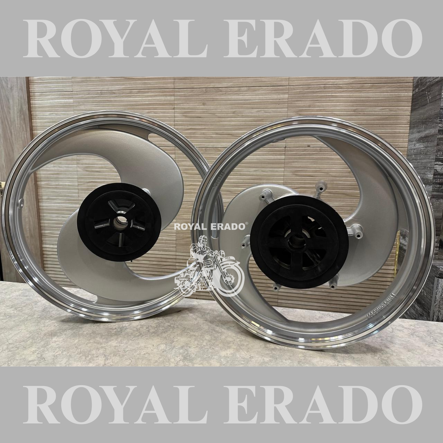 Kingway / Raceby 2s 2 spoke broad S Silver Alloy wheel for Royal Enfield reborn classic single disc and new standard battalion after 2022 model ( front 19” disc & rear drum 18” )