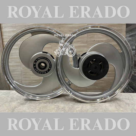 Kingway / Raceby 2s 2 spoke broad S Silver Alloy wheel for Royal Enfield reborn classic single disc and new standard battalion after 2022 model ( front 19” disc & rear drum 18” )