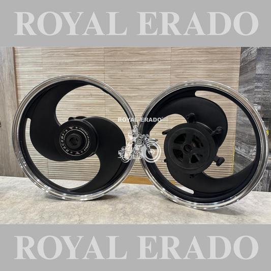 Kingway / raceby 2S broad S Black 2 spoke  Alloy wheel for Royal Enfield  reborn classic single disc and new standard battalion after 2022 model ( front 19” disc & rear drum 18” )