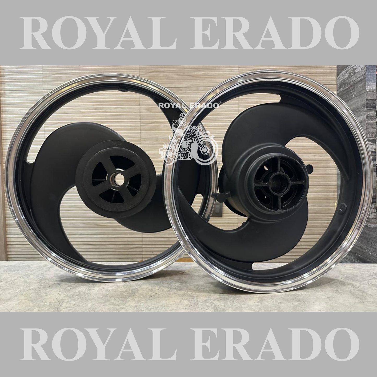 Kingway / raceby 2S broad S Black 2 spoke  Alloy wheel for Royal Enfield  reborn classic single disc and new standard battalion after 2022 model ( front 19” disc & rear drum 18” )