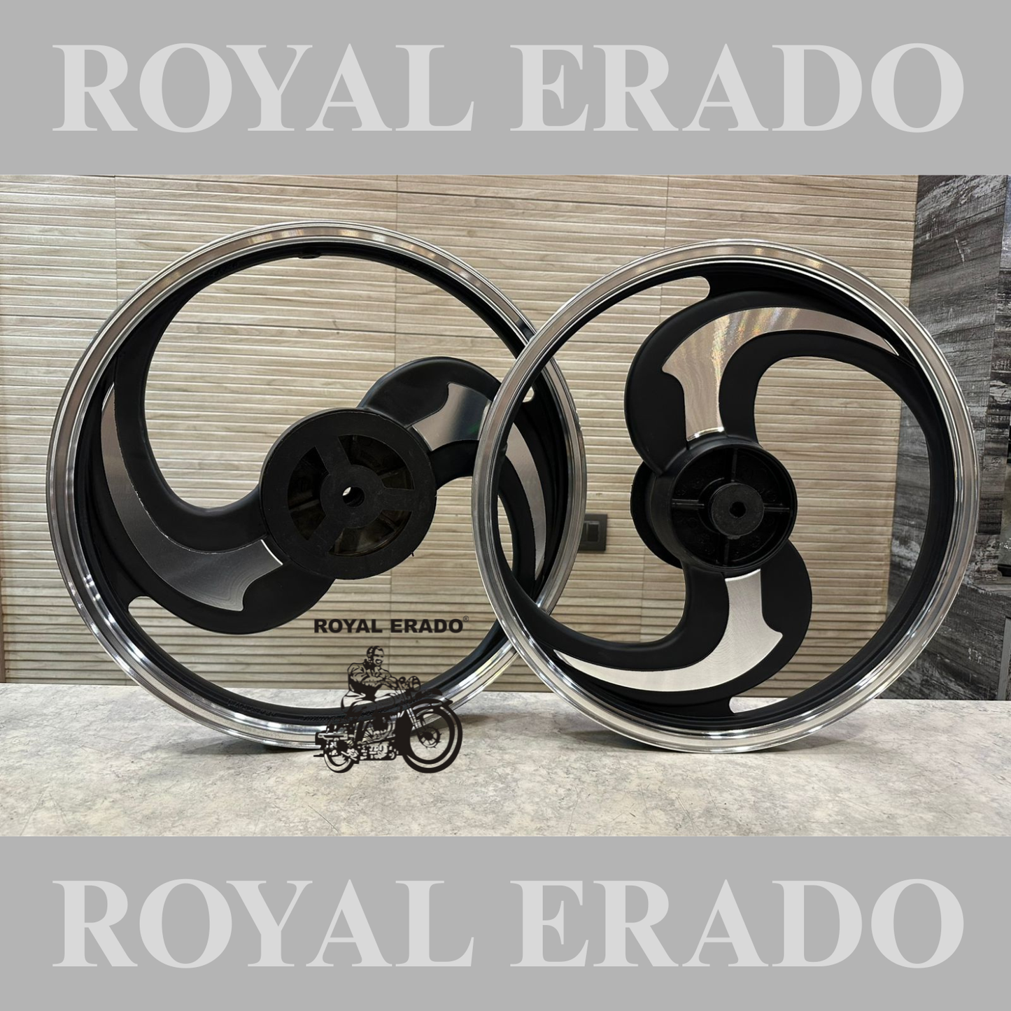 KINGWAY RACEBY 2S & 2 Spokes Talwar Black CNC Alloy Wheel Set Big drum brake || For Splendor I3S N SPLENDOR PLUS N SPLENDOR PRO / hf deluxe / passion / passion pro / super splendor / hero Honda new model splendor (  front 18” drum and rear 18” big drum )