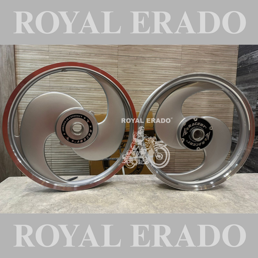 Kingway / Raceby 2s 2 spoke broad S Silver Alloy wheel for Royal Enfield classic single disc and standard 500cc ( front 19” disc & rear drum 18” )