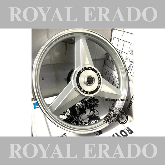 ROYAL ERADO DIAMOND MERCEDES SILVER CNC Alloy wheel for Royal Enfield reborn classic double disc and new standard battalion after 2022 model ( front 19” disc & rear disc 18” )