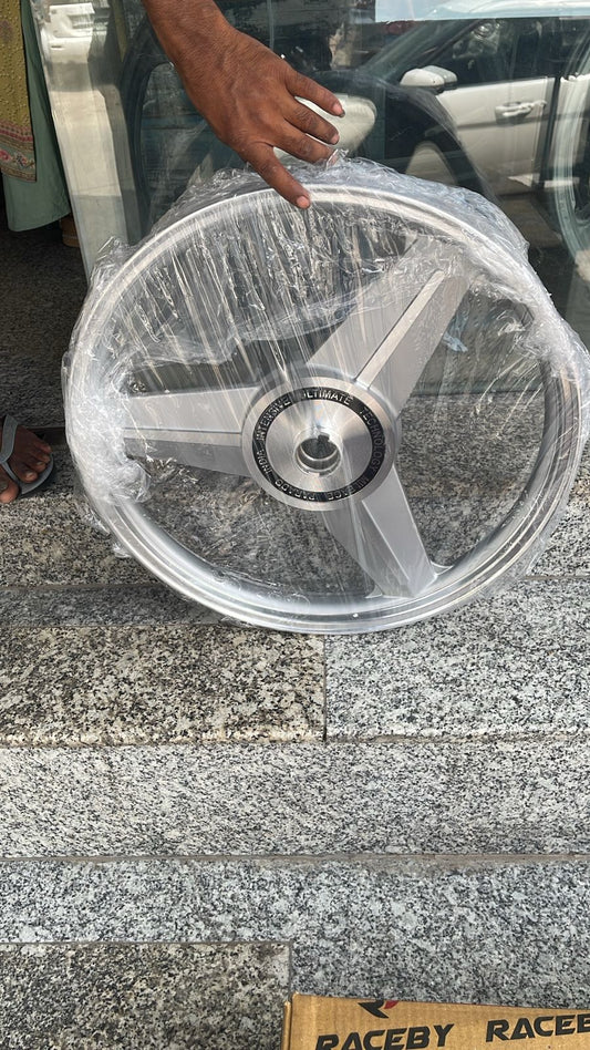 PAJERO DIAMOND MERCEDES SILVER Alloy Wheel set for Royal Enfield classic single disc and standard 500cc ( front 19” disc & rear drum 18” )