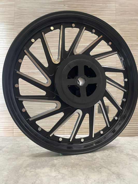 KINGWAY RACEBY CROSS V design 16 SPOKES Alloy Wheel set for Royal Enfield classic single disc and standard 500cc ( front 19” disc & rear drum 18” )