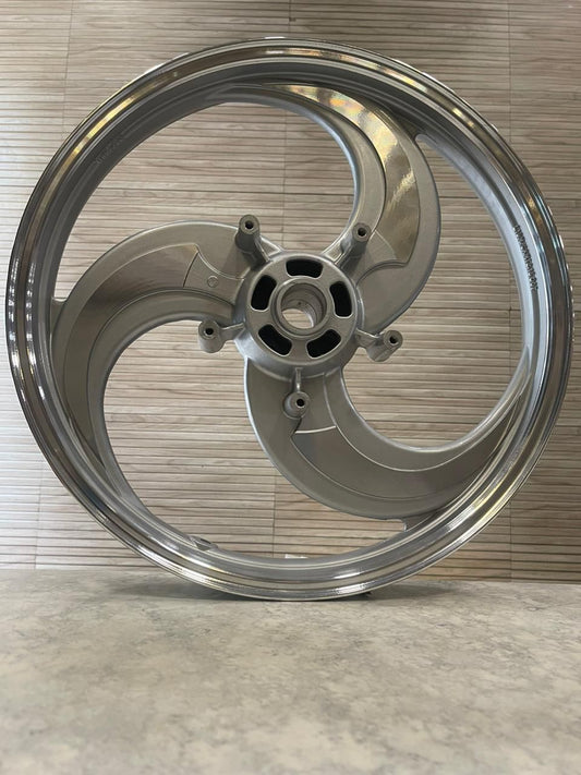 KINGWAY RACEBY 3S SPOKE 3S TALWAR SILVER & CHROME CNC alloy for ROYAL ENFIELD REBORN CLASSIC & NEW STANDARD DOUBLE DISC.