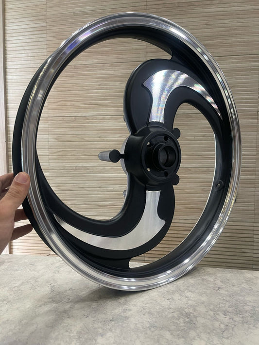 KINGWAY RACEBY 2 SPOKE 2S TALWAR CNC Black Alloy wheel for Royal Enfield  reborn classic single disc and new standard battalion after 2022 model ( front 19” disc & rear drum 18” )