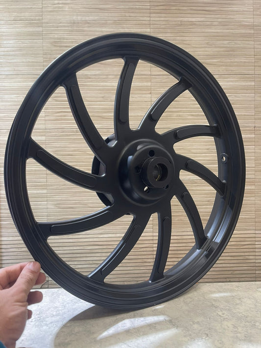 Raceby 10 spoke original type black Alloy wheel for Royal Enfield  reborn classic single disc and new standard battalion after 2022 model ( front 19” disc & rear drum 18” )