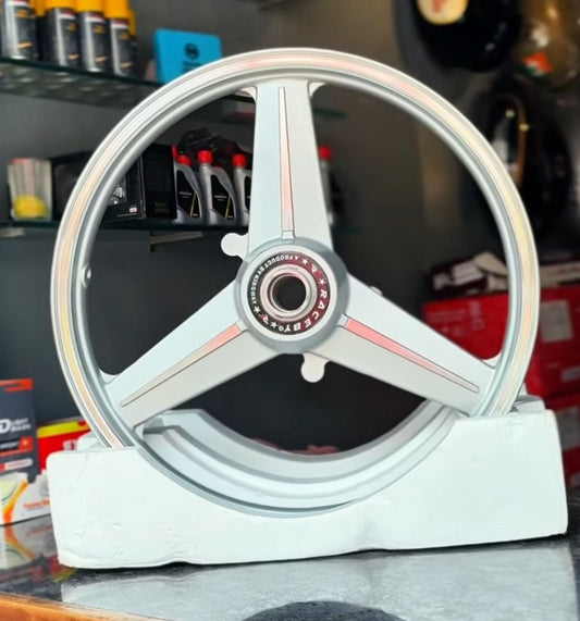 Raceby kingway Mercedes diamond silver alloy wheel Alloy wheel for Royal Enfield reborn classic double disc and new standard battalion after 2022 model ( front 19” disc & rear disc 18” )