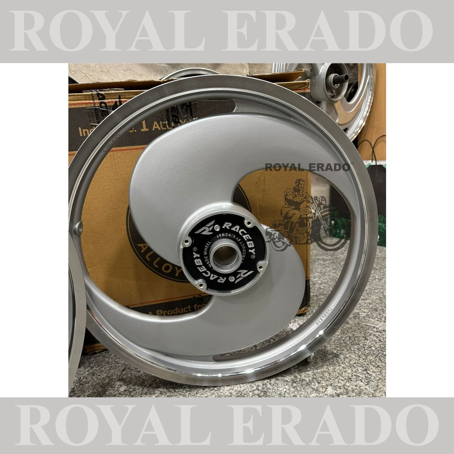 Kingway Raceby Royal Enfield Electra and Standard abs alloy wheel 2S 2 spoke big S broad S alloy wheel silver color ( front 19” disc rear 19” drum )