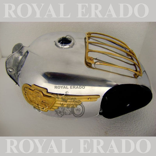 Royal Enfield Classic Electra Standard 18 to 20 litters tank in chrome with brass grill and knee pad &amp; brass monogram