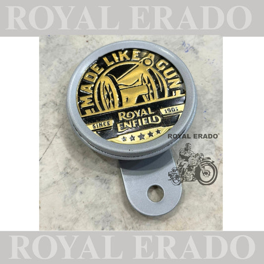 Royal Enfield token holder British tax tag holder made like a gun logo in golden for Royal Enfield vintage 1962 old model g2 , Classic Electra and Standard Battalion.