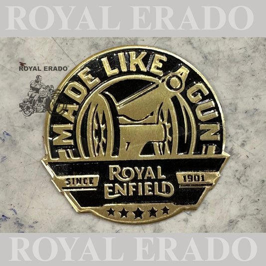 Royal Enfield made like a gun golden sticker for tool box , air filter box , battery cover sticker 1 peace for Reborn Classic Electra Standard Battalion and vintage 1962 g2 model Royal Enfield