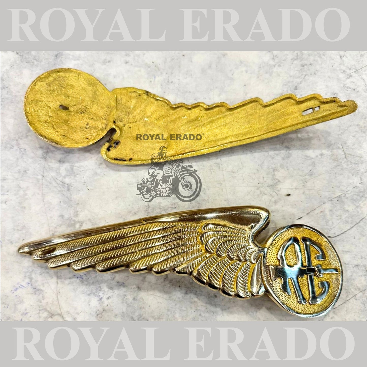 Royal Enfield RE gun wing monogram in brass tank monogram ,  Custom bobber Royal Enfield wing monograms