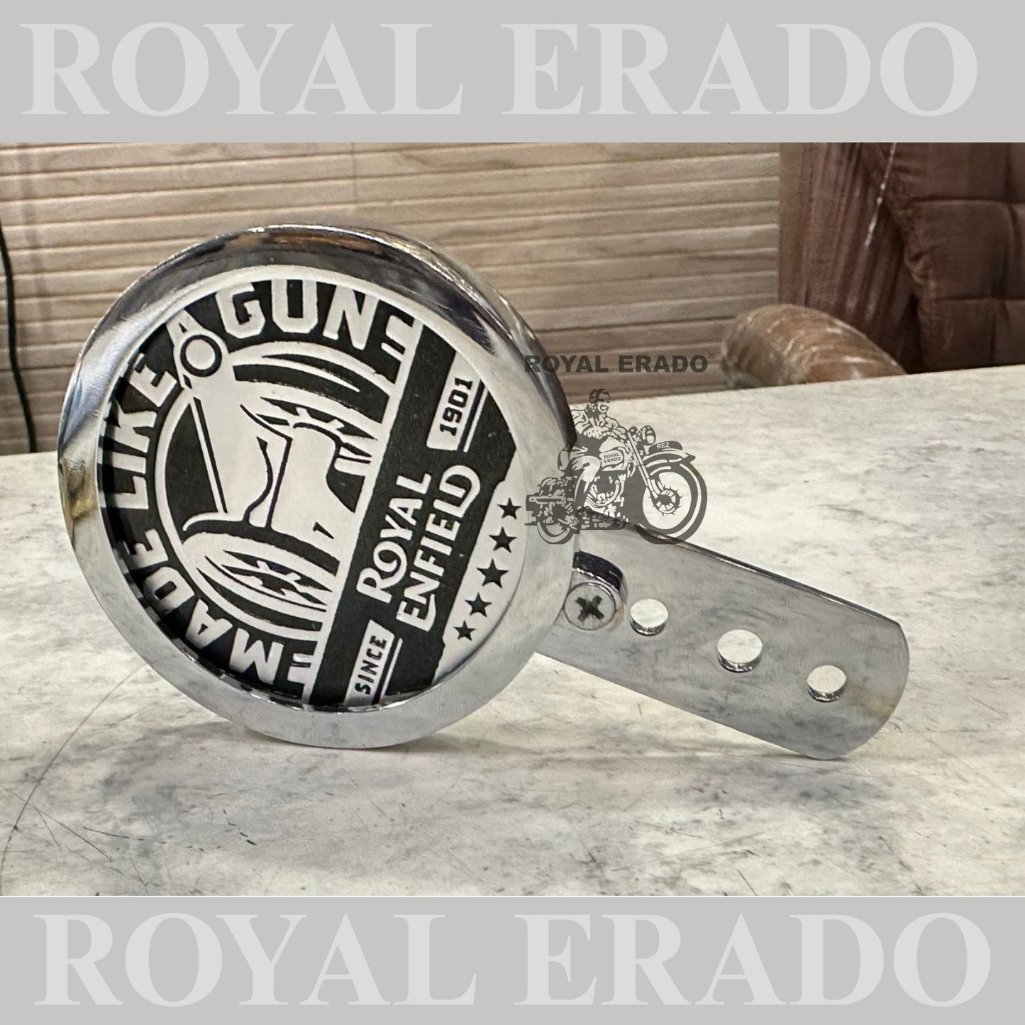 Royal Enfield brass chromed token holder British tax tag holder with made like a gun logo in silver for Royal Enfield vintage 1962 old model g2 , Classic Electra and Standard Battalion