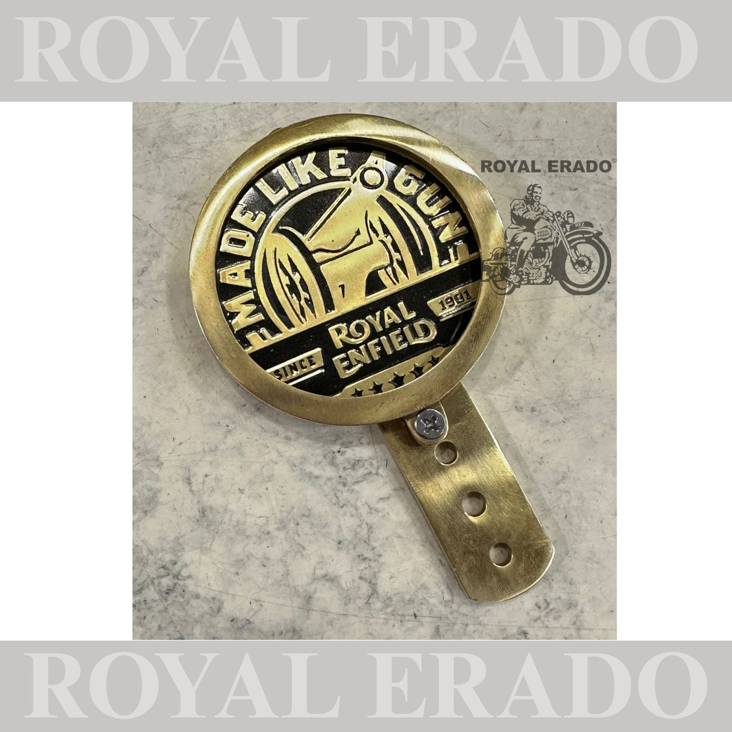 Royal Enfield brass token holder British tax tag holder with made like a gun logo in golden for Royal Enfield vintage 1962 old model g2 , Classic Electra and Standard Battalion.