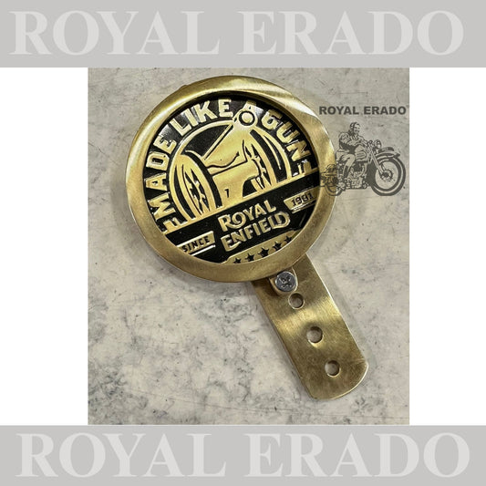 Royal Enfield brass token holder British tax tag holder with made like a gun logo in golden for Royal Enfield vintage 1962 old model g2 , Classic Electra and Standard Battalion.