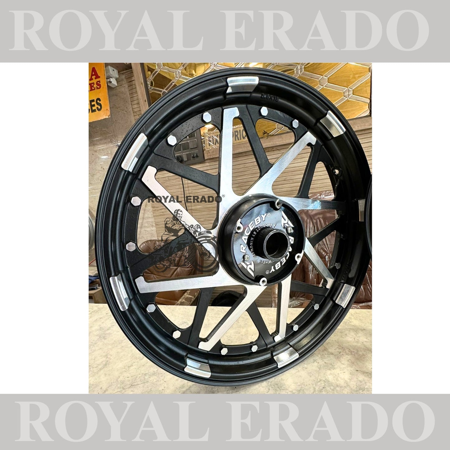 Raceby / kingway double V alloy wheel for Royal Enfield classic single disc and standard 500cc ( front 19” disc & rear drum 18” )