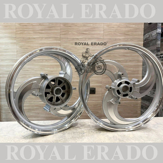 Kingway Raceby 3 spoke 3s talwar design cnc silver alloy wheel for Royal Enfield reborn classic and battalion new standard single disc  after 2022 model (front 19” disc and rear 18” drum)