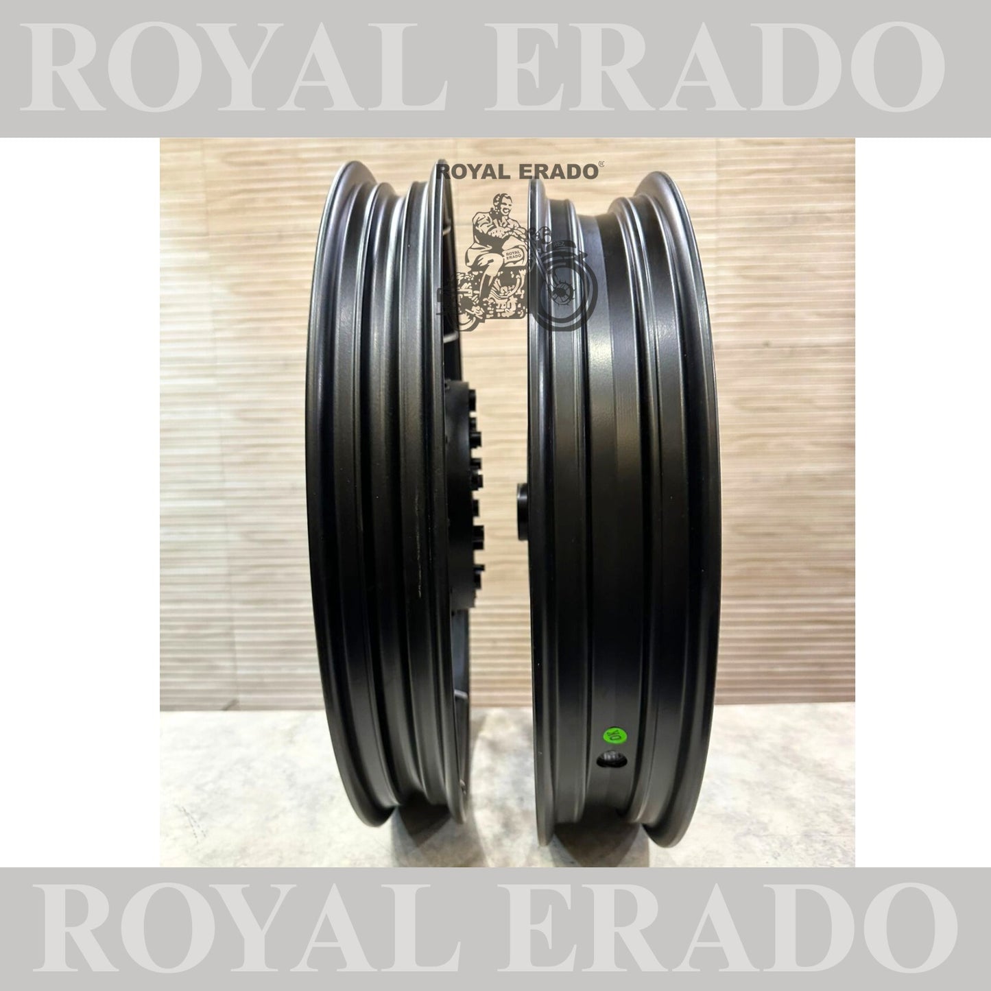 Raceby Kingway 10 spoke harley design Black Alloy wheel for Royal Enfield classic single disc and standard 500cc ( front 19” disc & rear drum 18” )