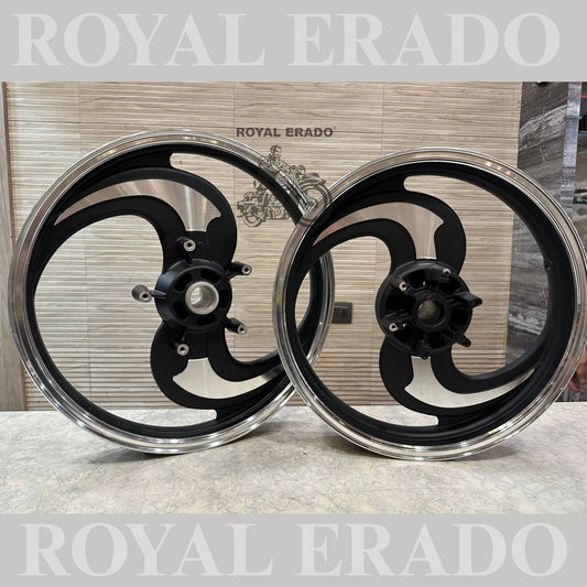KINGWAY RACEBY 2 SPOKE 2S TALWAR Black CNC Alloy wheel for Royal Enfield reborn classic double disc and new standard battalion after 2022 model ( front 19” disc & rear disc 18” )
