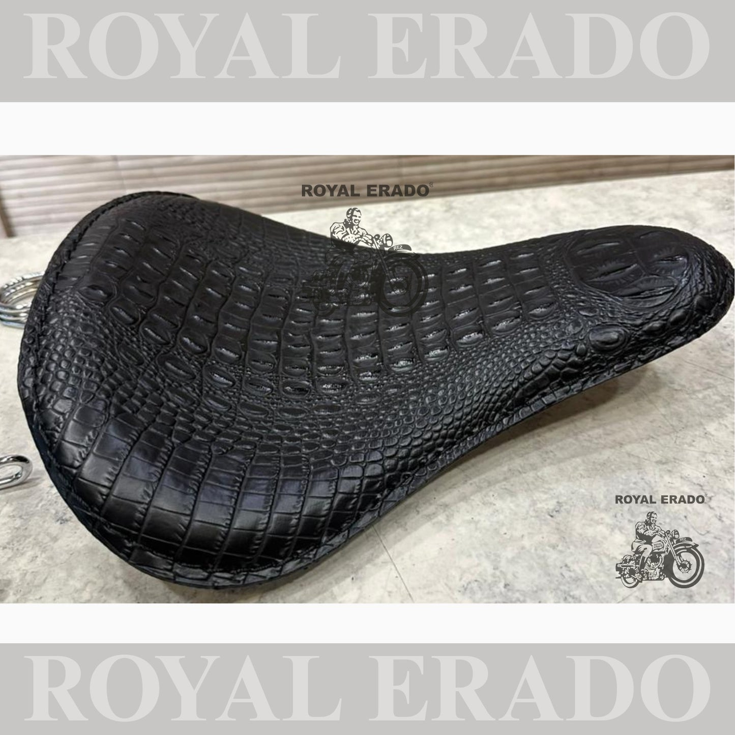 Royal Enfield Classic Electra Standard spring seat in crocodile leather with scissor springs