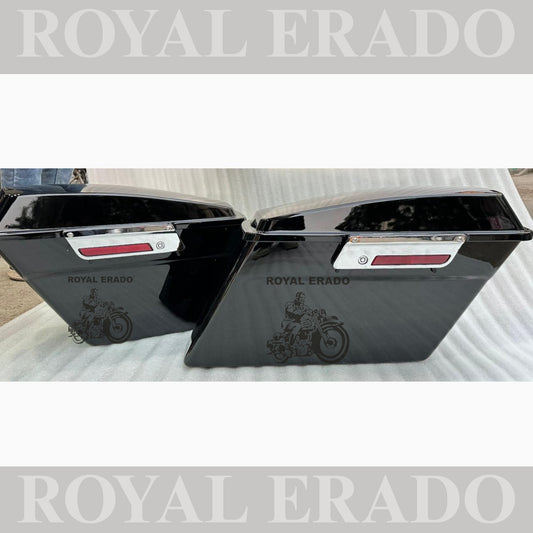 Harley Davidson style side boxes for all bikes Royal Enfield Super Meteor 650 fab bob chief India dark horse and other crosier bikes