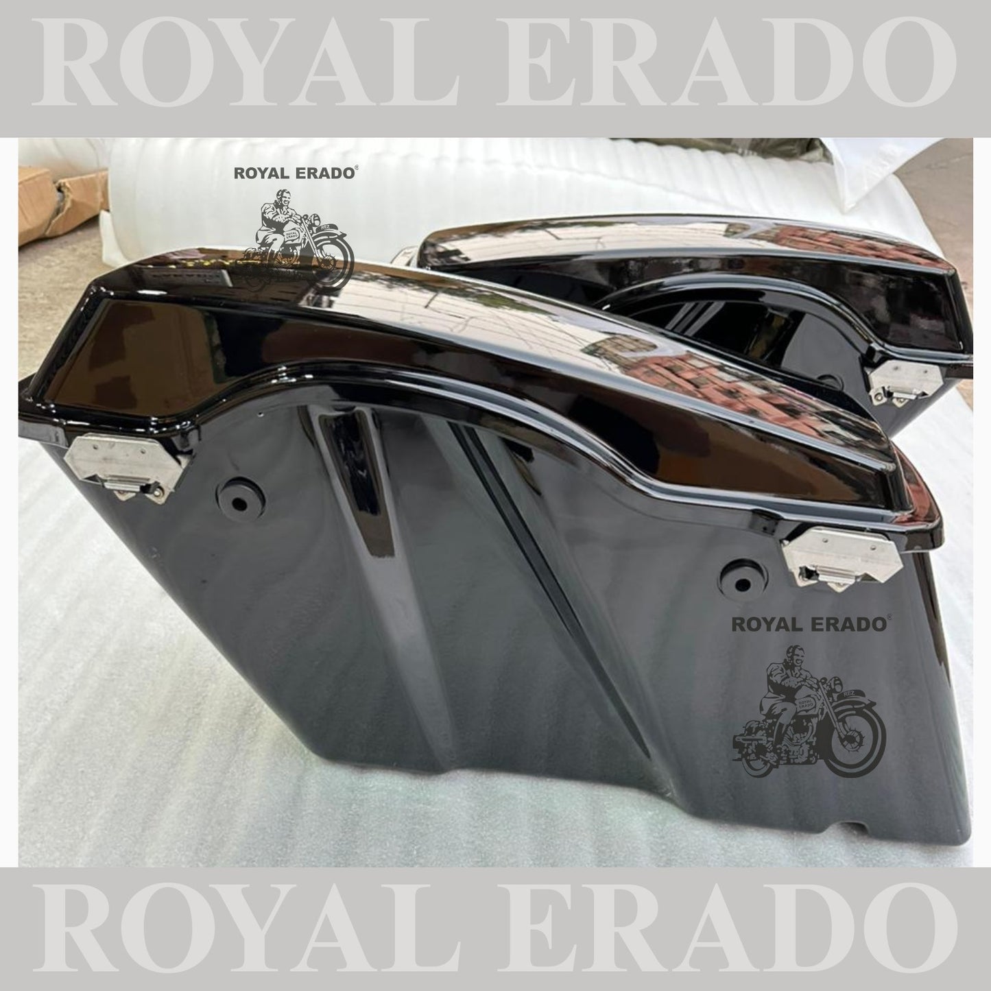 Harley Davidson style side boxes for all bikes Royal Enfield Super Meteor 650 fab bob chief India dark horse and other cruiser bikes