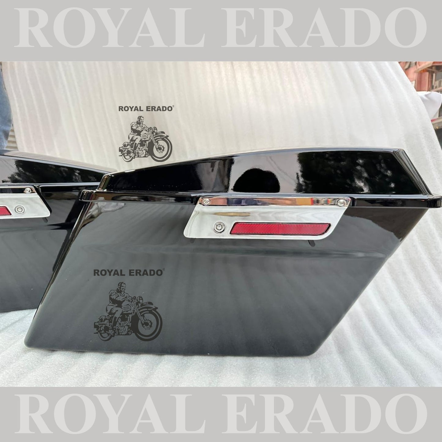 Harley Davidson style side boxes for all bikes Royal Enfield Super Meteor 650 fab bob chief India dark horse and other cruiser bikes