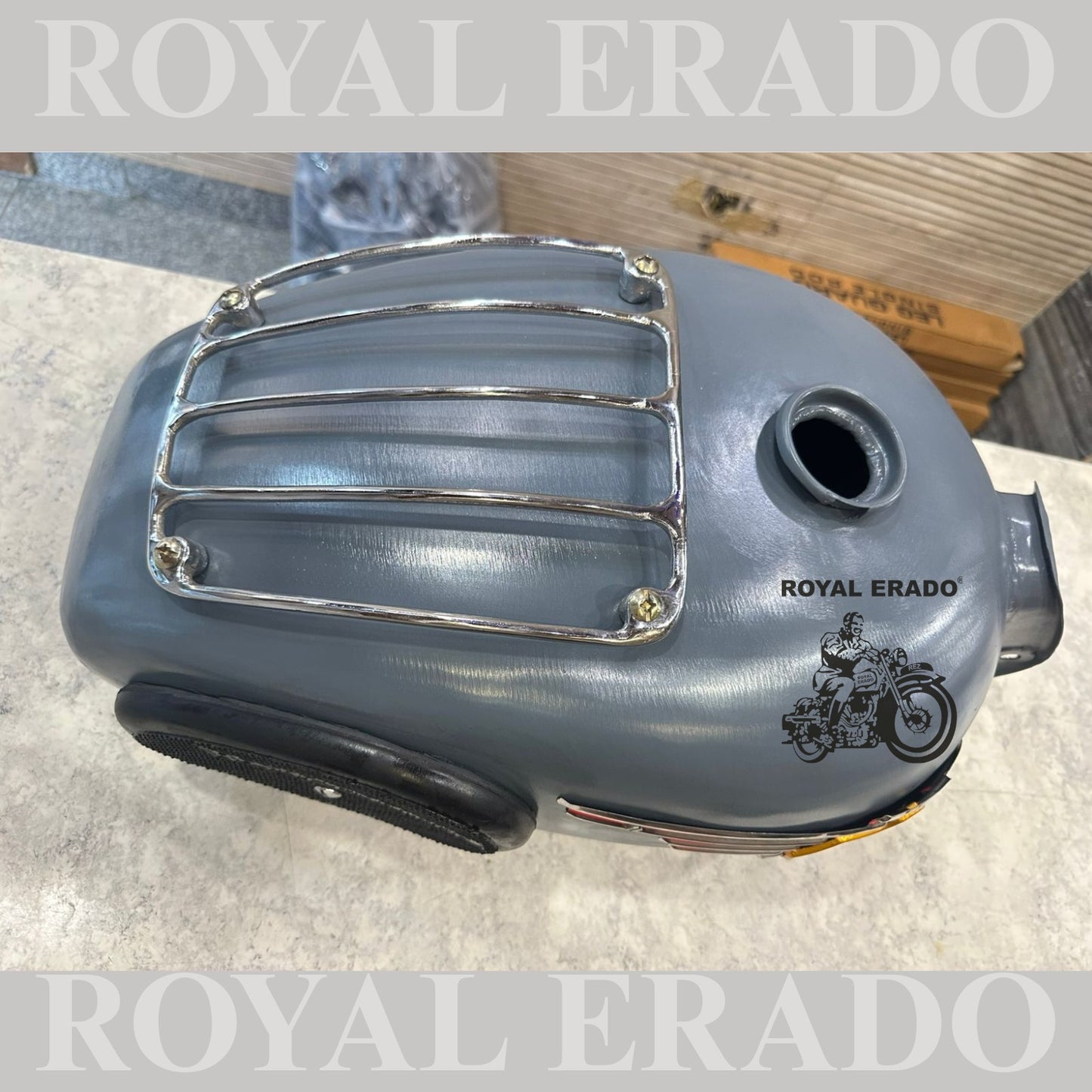 Royal Enfield vintage g2 old model 1962 bullet 350 Standard Electra Classic tank with chrome grill and knee pad and monograms