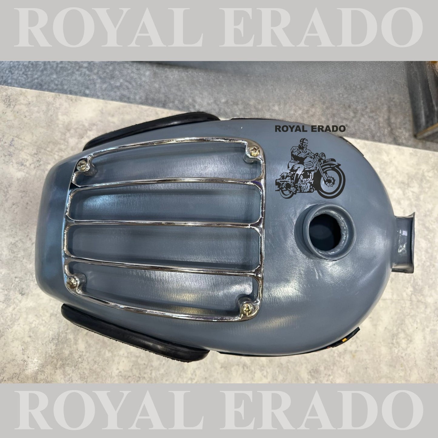 Royal Enfield vintage g2 old model 1962 bullet 350 Standard Electra Classic tank with chrome grill and knee pad and monograms