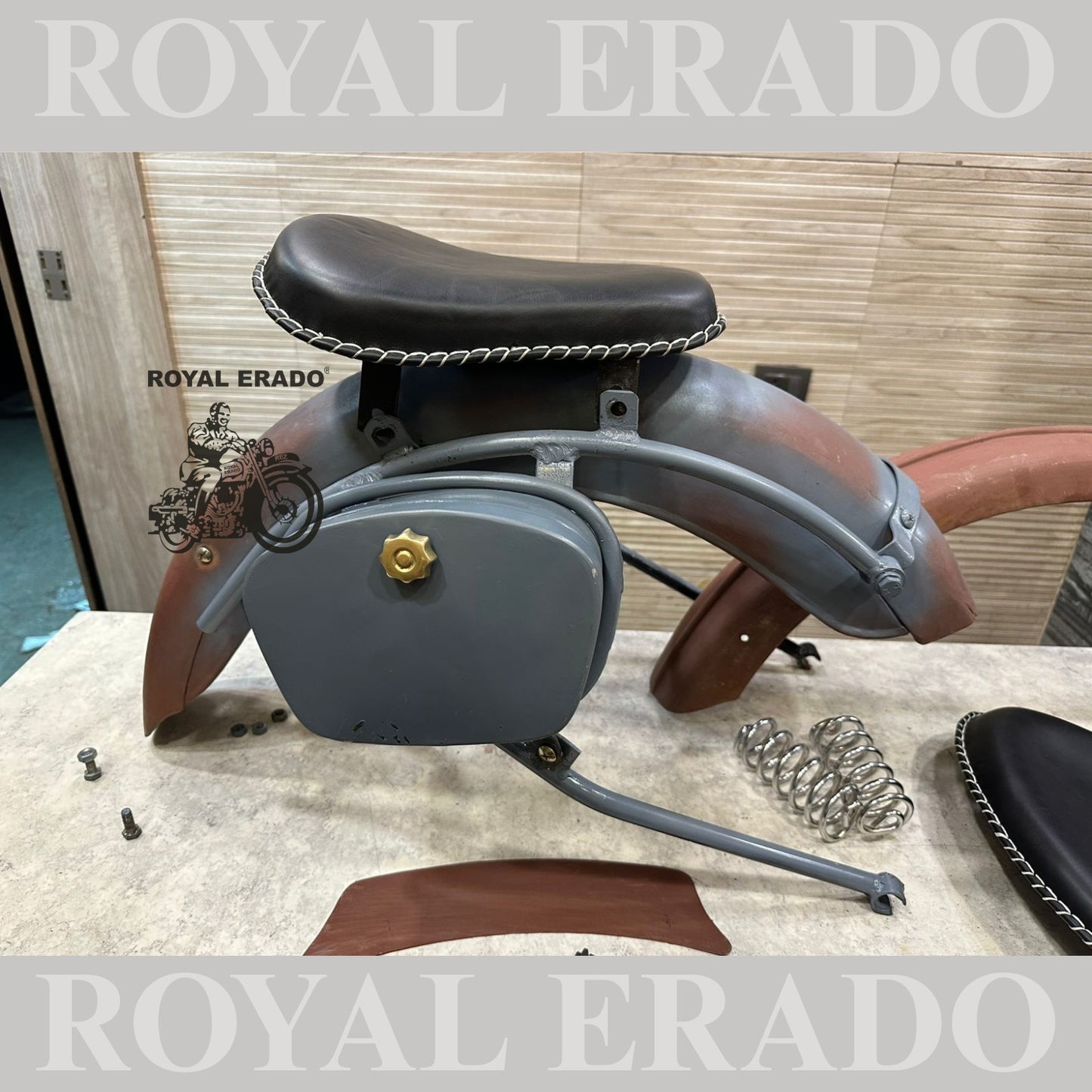 Royal Enfield complete vintage g2 1962 old model kit with g2 mudguards , leather seat and rear stay tool boxes