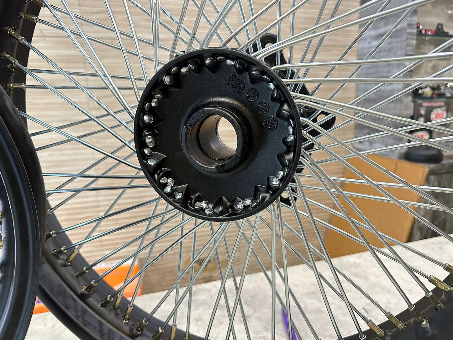 Royal Enfield 80 spoke multi spoke wheel rim for Classic Electra and Standard with front 19” and rear 15” wheel for broad tyre for making a bike Harley style chopper bobber